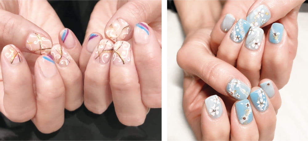 図1 羽生結弦のプログラム「SEIMEI」（左）「天と地と」（右）の衣装をモチーフにしたネイル（©nail salon ELY）